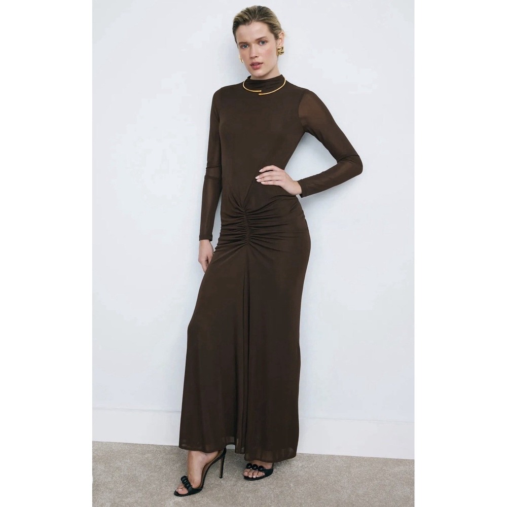 Ronny Kobo Mock Neck Ruched Dress Brown Size XS